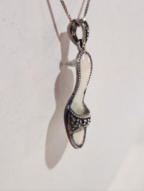 Sterling Silver Marcasites & Enamel Heel Shoe Pendant Necklace